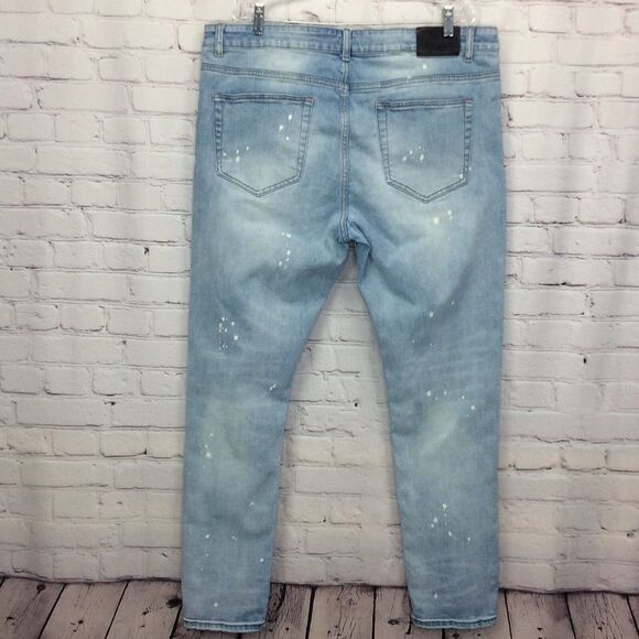 THRT Denim Jeans Hazard Warning Men's Sz 42 Grunge Orange Streetwear Distressed - Picture 6 of 13